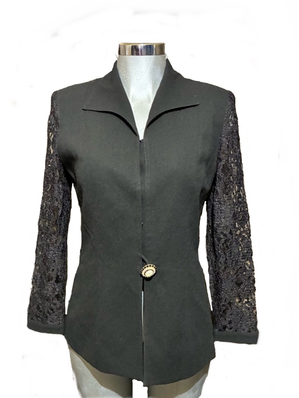 Vintage 70s 80s Lilli Ann Tailored Black Blazer Jacket Lace Back & Sleeves Sz M